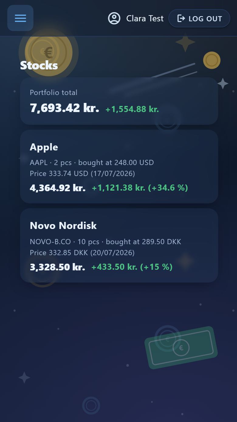 A child's stock portfolio with today's prices