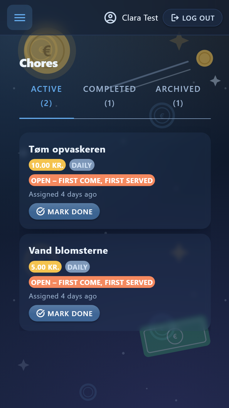 The chore list with rewards